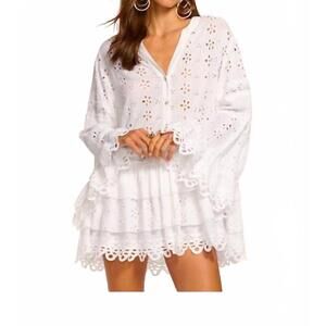 NEW RAMY BROOK roxanne cotton eyelet coverup mini dress in white